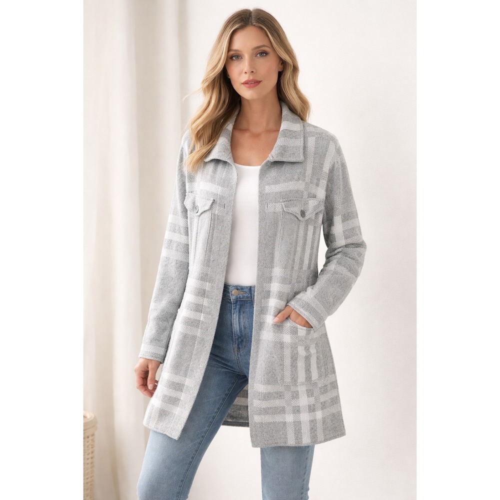 NWT Seven Manor Front Pocket Open Coat Beacon Cozy Plaid Cardigan Tartan 3X